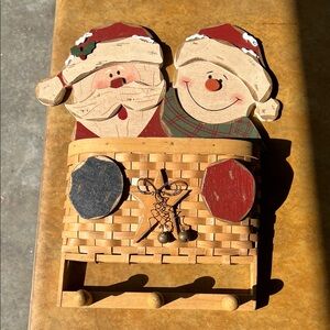 Festive Santa and Snowman Holiday Wall Basket